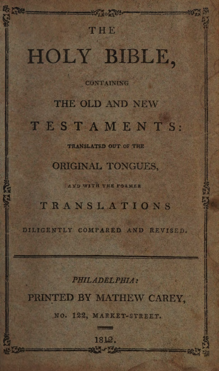 Folha de rosto original da Bíblia Mathew Carey de 1812